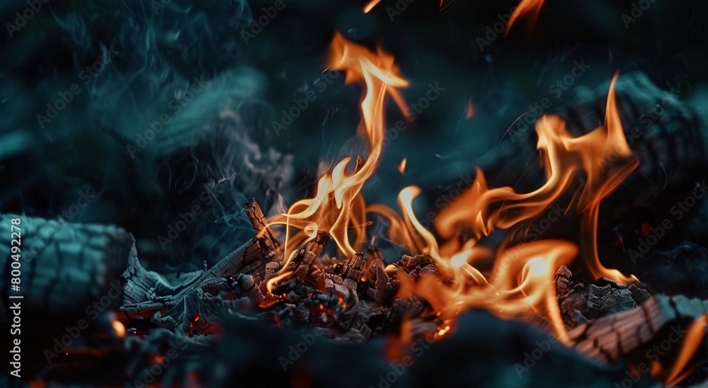 Close up of fire flames on black background 
