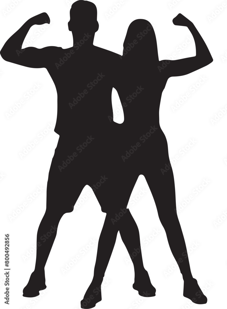 man and woman showing biceps silhouettes, Exercise Personal trainer Fitness Centre Physical fitness graphy