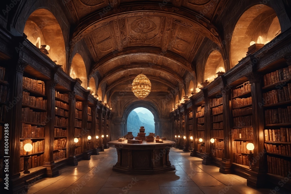 The Timeless Charm of Literature: Vintage Library under Globe Lighting