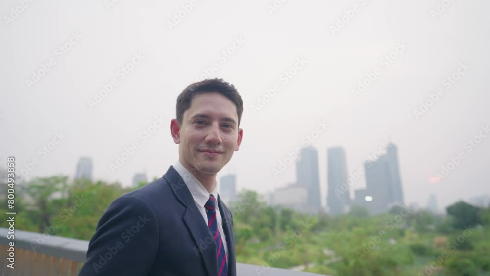 Portrait shot of Business man turns around and smile to camera, confident happy positive working man successful dream job, job opportunity, smiling mixed race young entrepreneur, got job promoted Portrait shot of Business man turns around and smile to camera, confident happy positive working man successful dream job, job opportunity, smiling mixed race young entrepreneur, got job promoted