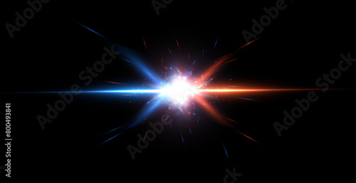 Bright blue-red light effect with rays and highlights for vector illustration.
