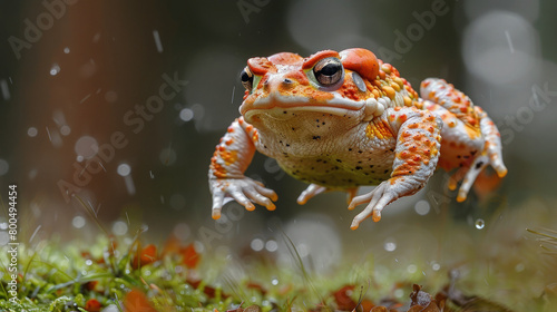 A toad leaping gracefully through the air