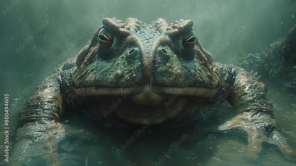 A monstrous toad of ancient myth rising from the depths of a murky swamp