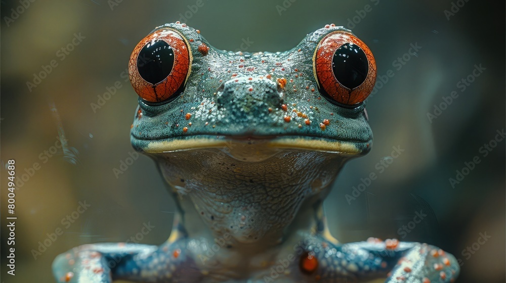 A tree frog with exaggerated proportions and fantastical features, its elongated limbs and oversized eyes conveying a sense of otherworldly wonder. A tree frog with exaggerated proportions and fantastical features, its elongated limbs and oversized eyes conveying a sense of otherworldly wonder.