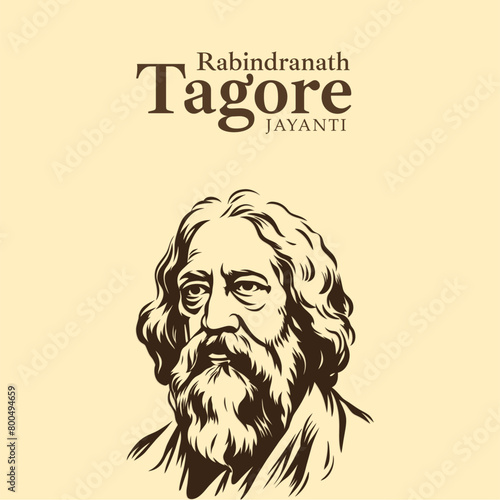 Rabindranath Tagore illustration for 22 Shey Shrabon Rabindra Jayanti Social Media Post, Web Banner, Status photo