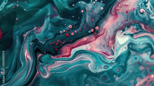 amazing thick liquid paint swirling impetuous texture background in teal and pink nuances