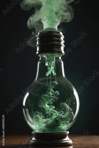 Mystical Release: Dense Green Smoke Emanating from a Light Bulb