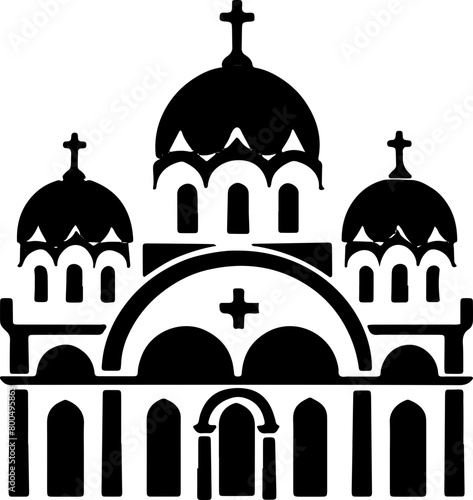 Silhouette of an Orthodox Church with characteristic domes, suitable for religious and cultural representations.