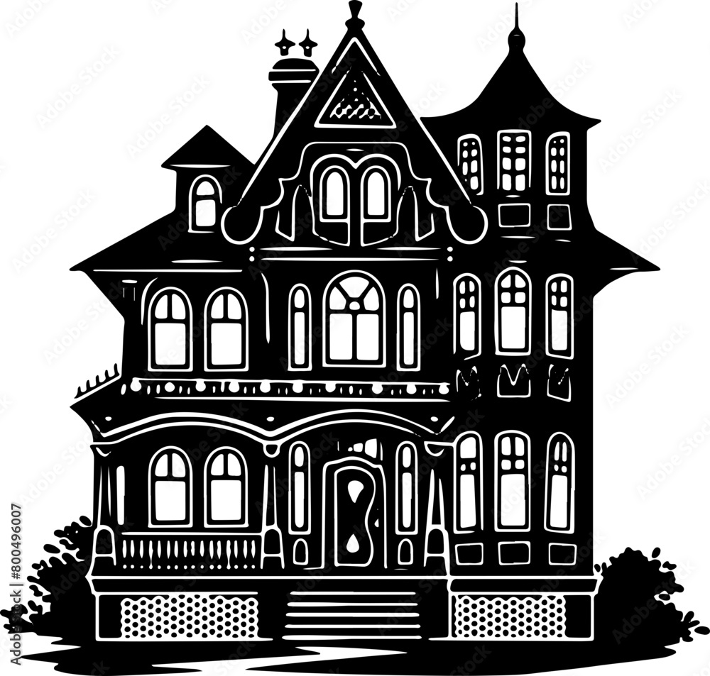 This silhouette showcases a stately mansion, perfect for themes of luxury, real estate, and historical architecture.

