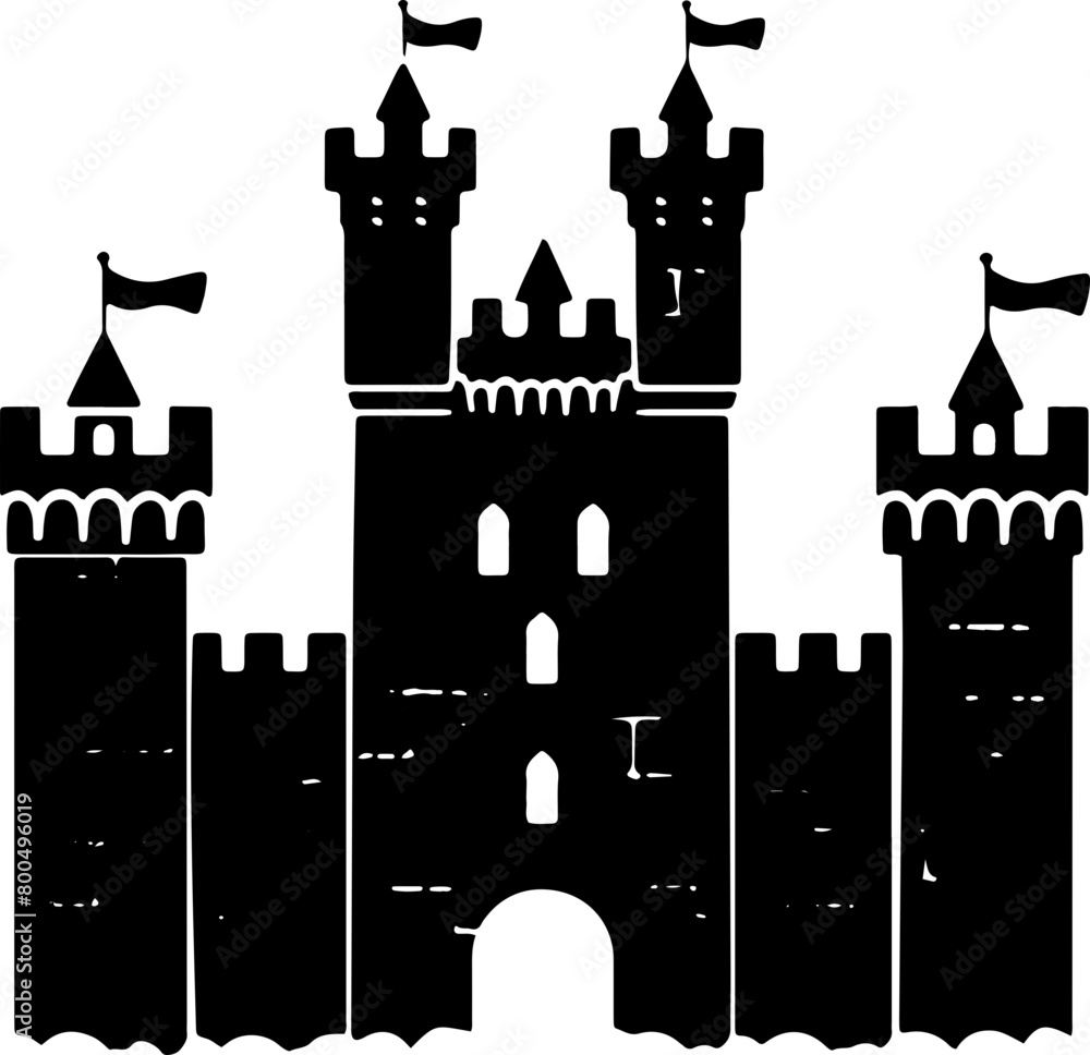 This stark black silhouette of a medieval castle atop a rugged cliff is ideal for fairy tale and history-themed designs.

