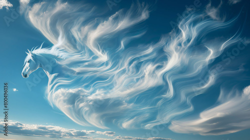This striking image captures a horse-shaped cloud formation billowing against a brilliant blue sky photo