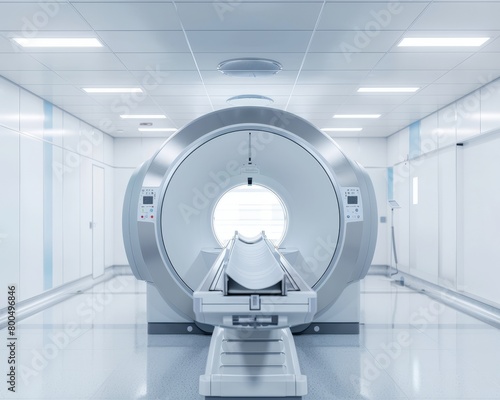 Advanced mri or ct scan machine at hospital lab, high-quality image with copy space