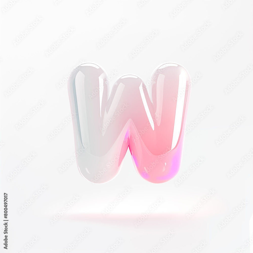 3d bold glance letter W floating on the white background 3d bold glance letter W floating on the white background