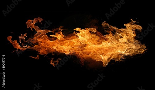 Close up of fire flames on black background 