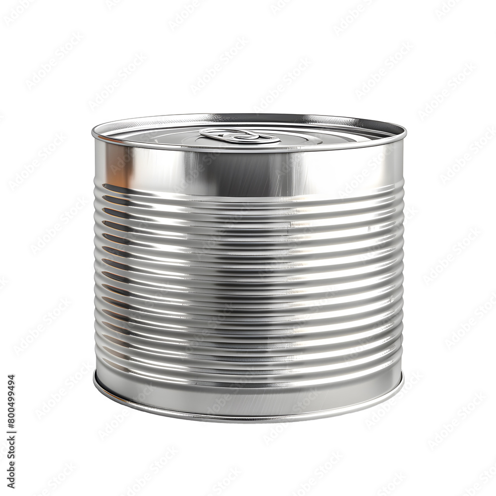 Silver Tin Can on White Background. Generative AI Silver Tin Can on White Background. Generative AI