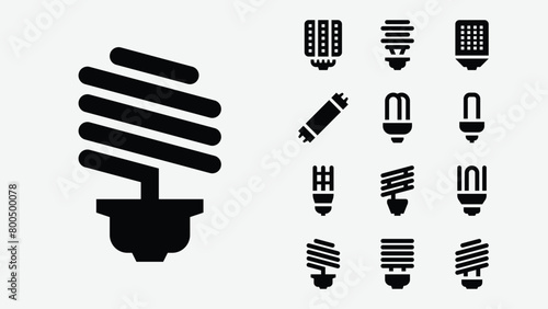 Fluorescent Lam Led Light Bulb Solid Icons (ID: 800500078)