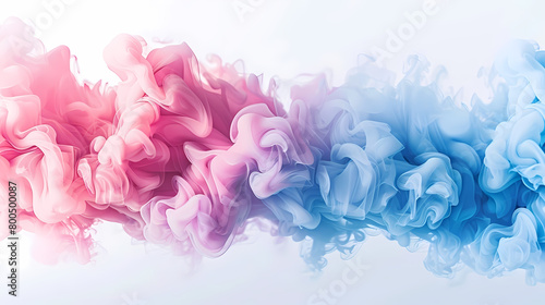 Colorful Blue and Pink Smoke Meeting in Mid-Air Against a White Background