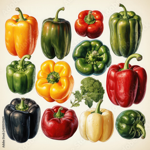 Watercolor Colorful Bell Pepper Illustration, Generative Ai