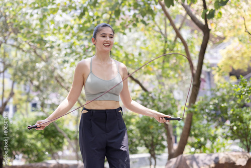 Woman with skipping rope exercise