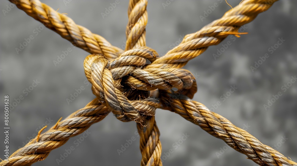 Collective Effort Integration and Unity with teamwork concept as a business metaphor for joining a partnership synergy and cohesion as diverse ropes connected together in interdependence Collective Effort Integration and Unity with teamwork concept as a business metaphor for joining a partnership synergy and cohesion as diverse ropes connected together in interdependence