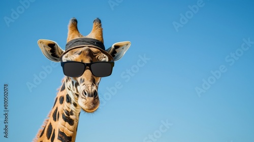 Cool Giraffe in Shades and Fedora, Left Side Reserved for Text