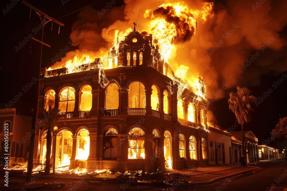 Historic building engulfed in flames