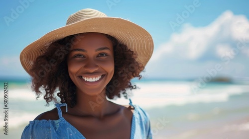 Woman Smiling on Sunny Beach
