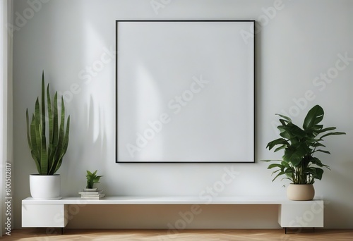 mockup modern background interior wall minimalist square frame white Empty plant