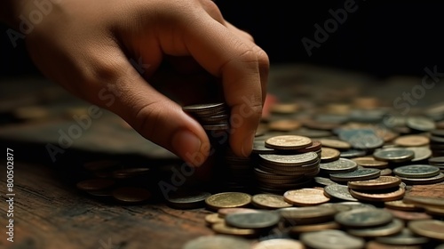 Investment concept, Coins stack growing on wooden table, business ideas