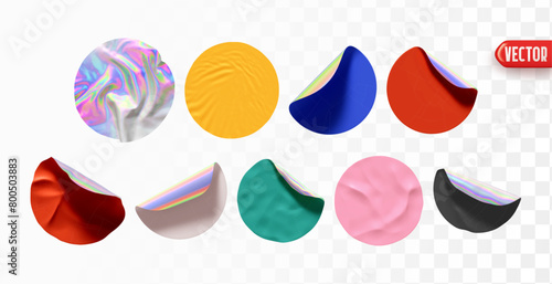 Set of round colorful paper stickers. Realistic design round sticker label template isolated background. Collection mockup price tag sale. Vector illustration