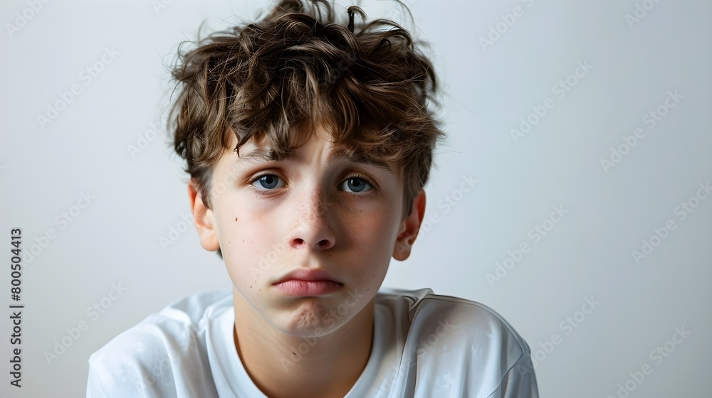 Bothered teenage boy on white background Bothered teenage boy on white background