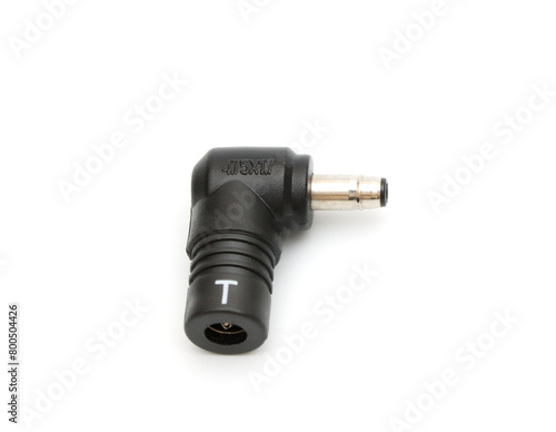 DC power supply connector for low current devices. Power plug of router isolated on white background.