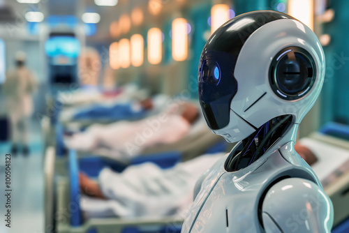 Robot doctor in the intensive care unit. Human-robot interaction. photo