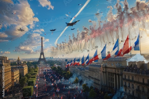 Bastille Day celebrations in Paris with a military parade and fireworks at the Eiffel Tower photo