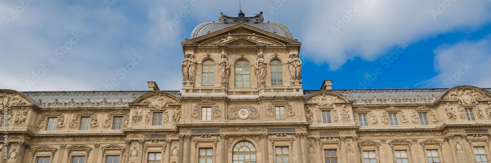 Elegant 19th-century European architecture with intricate sculptures and a clear blue sky, ideal for travel and cultural heritage themes, 14 april 2024, Paris, France