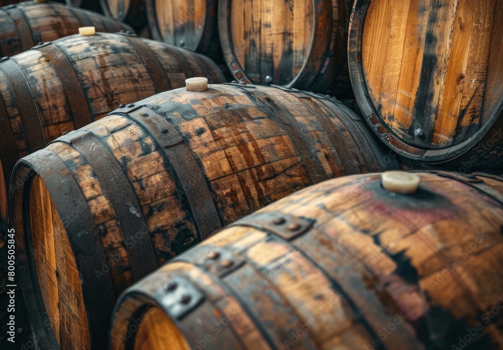 At the German winery, stacked wine casks and old vintage whisky casks evoke nostalgia At the German winery, stacked wine casks and old vintage whisky casks evoke nostalgia