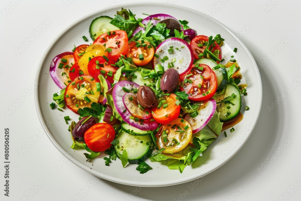 healthy mixed salad on a white plate isolated on a white background healthy mixed salad on a white plate isolated on a white background