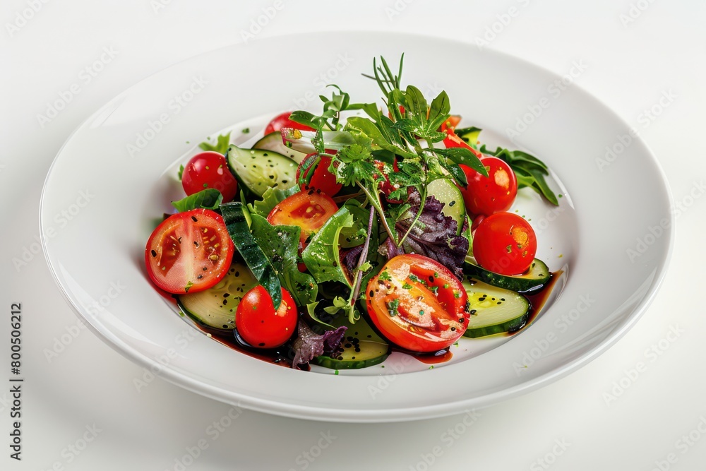 healthy mixed salad on a white plate isolated on a white background