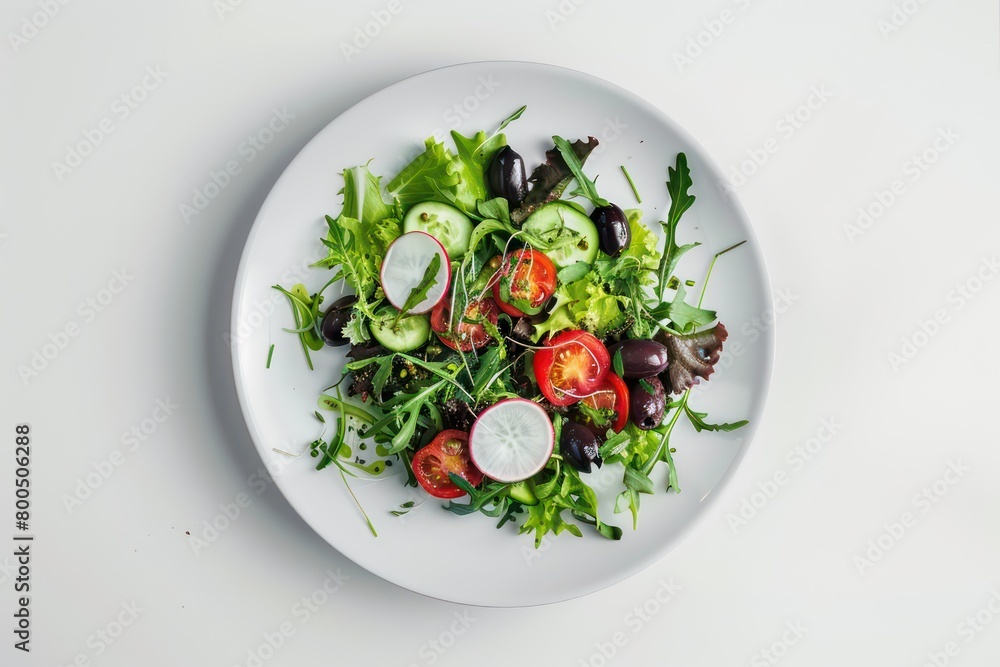 healthy mixed salad on a white plate isolated on a white background healthy mixed salad on a white plate isolated on a white background