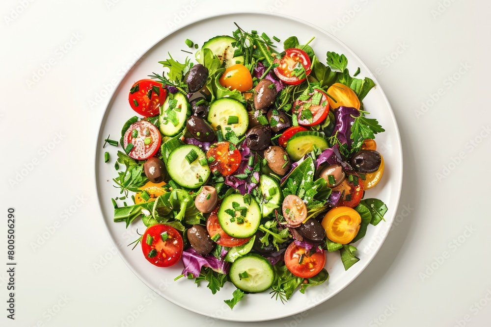 healthy mixed salad on a white plate isolated on a white background healthy mixed salad on a white plate isolated on a white background