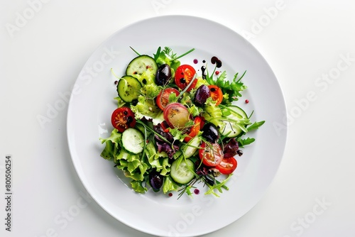 healthy mixed salad on a white plate isolated on a white background