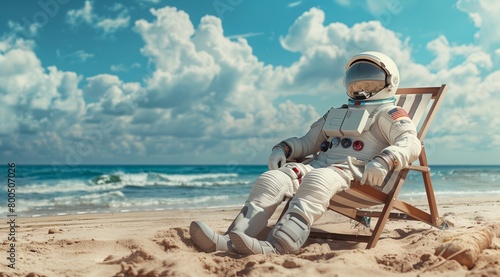 astronaut sunbathing on the beach .Generative AI