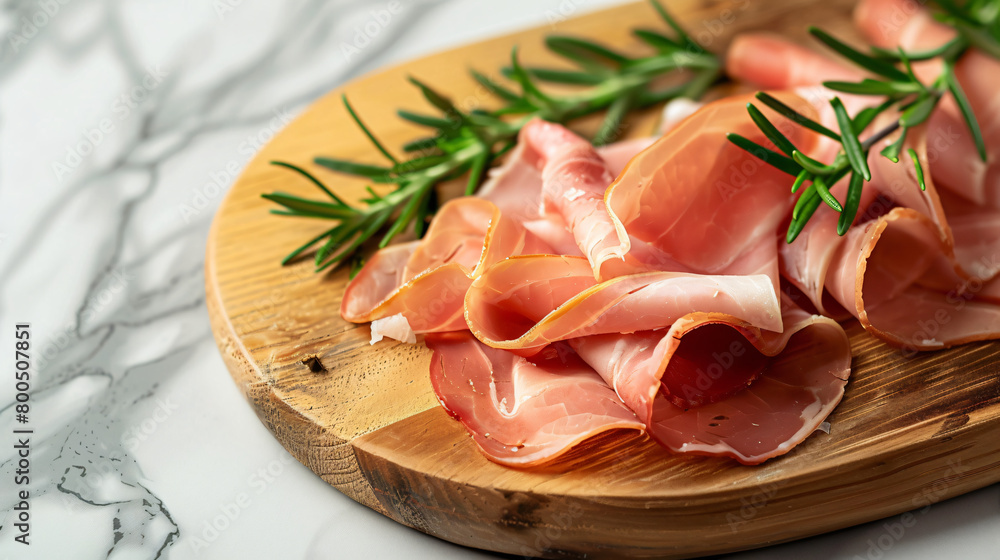 Slices of delicious cured ham and rosemary food