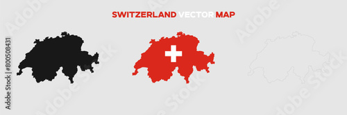 Switzerland Map Vector Pack. Map with Flag. Gray Map Silhouette. Gray Outline Map. Editable EPS file. 