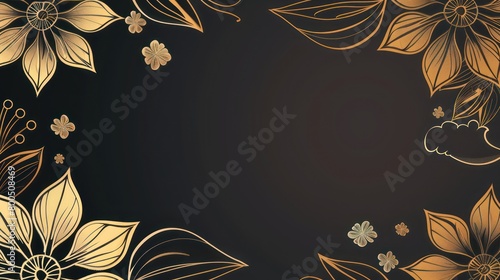 golden flowers minimal frame background with free space in the center photo