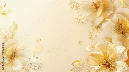 golden flowers minimal frame background with free space in the center photo