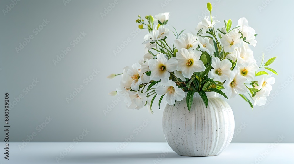 sophistication with a high-resolution image of an artificial flower and plant vase, creating a striking contrast against a pristine white backdrop.