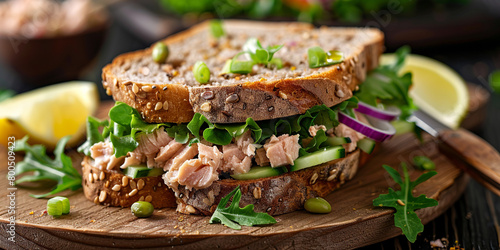 Tuna salad sandwich on the table