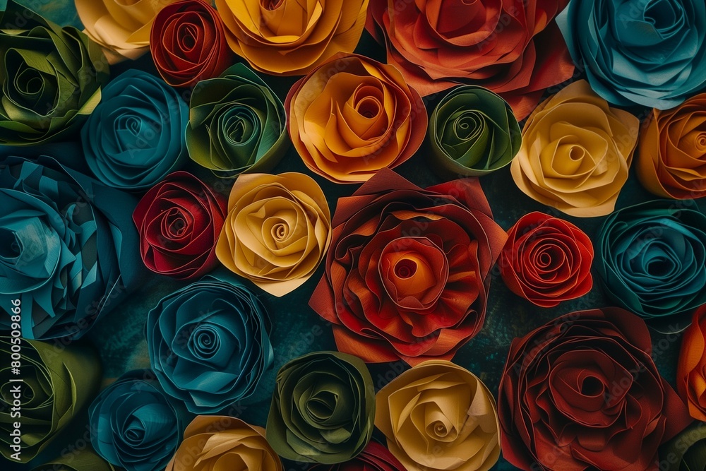 A group of multicolored paper roses A group of multicolored paper roses