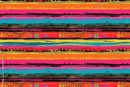 A vibrant and lively seamless vector pattern featuring colorful stripes, reminiscent of traditional Mexican serape designs